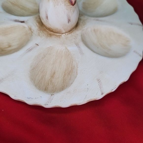 Deviled 6 Egg Tray Serving Easter Platter With Chicken Rooster Beige Round - Picture 8 of 9